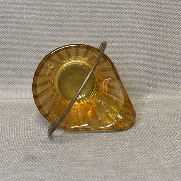 Vntg Toothpick/Ashtray Hazel Atlas Coal Bucket w/Handle Amber Depression Glass - Picture 6 of 9